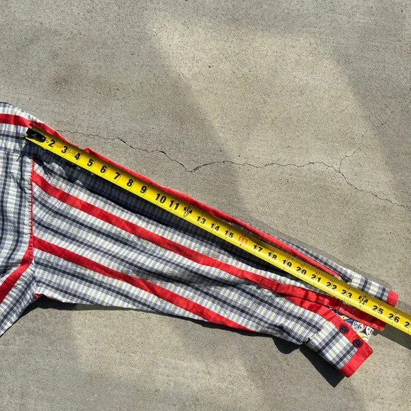 Robert Graham Shirt Orange Stripe & Plaid Mens 3XL Flip Cuff Collar Button Up